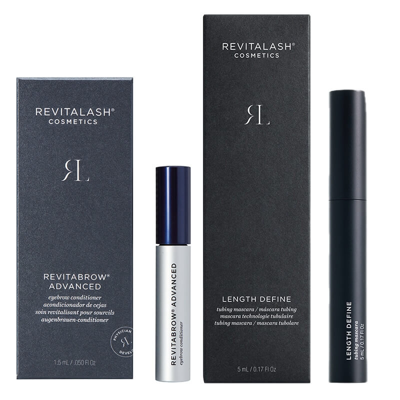 Revitalash RevitaBrow Advanced + Length Define Tubing Mascara ZESTAW Odżywka stymulująca wzrost brwi 1,5 ml + Mascara wydłużająca rzęsy (kolor Black) 5 ml