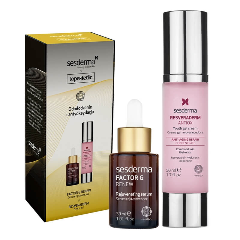 Sesderma Factor G Serum + Resveraderm Youth Gel Cream ZESTAW Odmłodzenie i Antyoksydacja - Serum 30 ml + Krem-żel przeciwstarzeniowy 50 ml