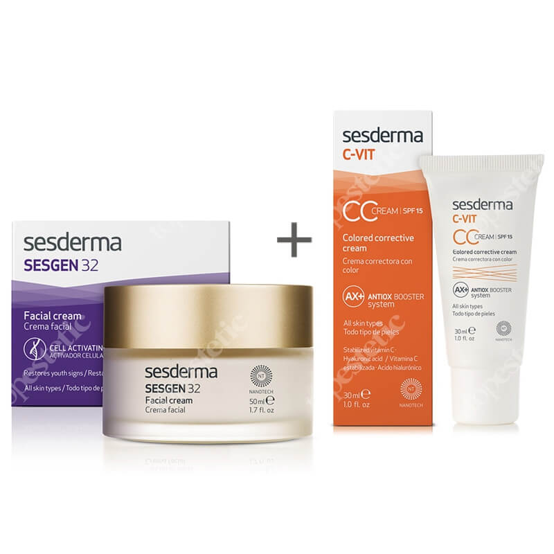 Sesderma Sesgen 32 Cream + C-VIT CC Cream SPF 15 ZESTAW Krem odżywczy aktywujący komórki 50 ml + Krem CC z ochroną 30 ml