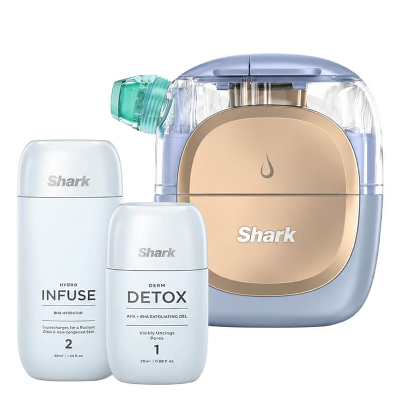 SharkBeauty Shark FacialPro Glow Lavender + Hydro Infuse + Derm Detox ZESTAW Urządzenie do eksfoliacji i głębokiego nawilżania z terapią kontrastową + Preparat nawilżający 80 ml + Żel złuszczający 20 ml