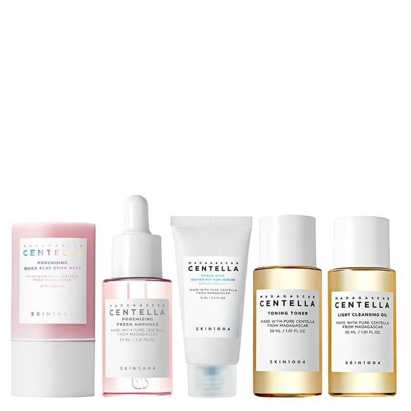 Skin1004 Travel Favorite Set ZESTAW Olejek myjący 30 ml + Tonik 30 ml + Serum 30 ml + Krem przeciwsłoneczny 15 ml + Maska w sztyfcie z glinką 27 g+