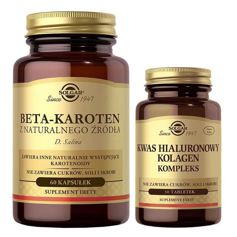 Solgar Beauty Skin ZESTAW Kwas Hialuronowy Kolagen 30 tabletek + Beta-karoten 60 kapsułek