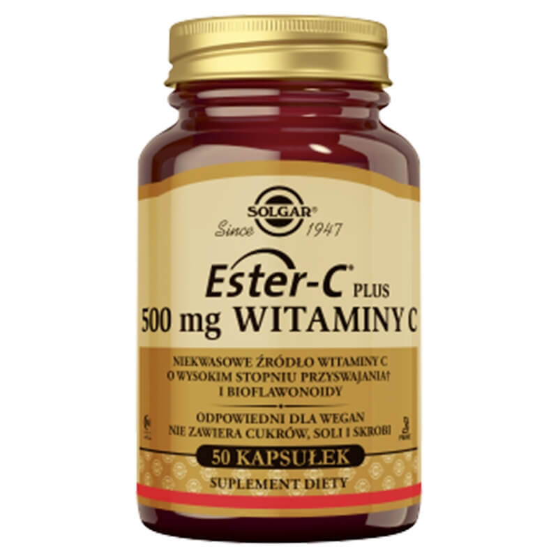Solgar Ester-C Plus 500 mg Witaminy C Wysoko przyswajalne niekwasowe źródło witaminy C i bioflawonoidy 50 kapsułek