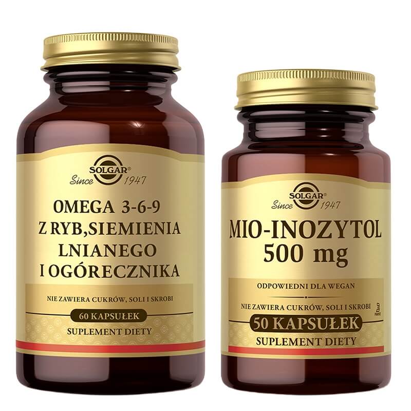 Solgar Omega 3-6-9 + Mio-Inozytol 500 mg ZESTAW Z ryb, siemienia lnianego i ogórecznika 60 kapsułek + 50 kapsułek