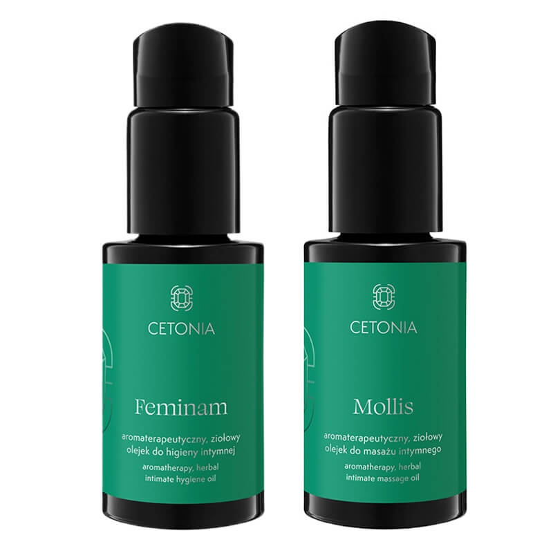 Cetonia Feminam + Mollis ZESTAW Aromaterapeutyczny, ziołowy olejek do codziennej pielęgnacji okolic intymnych 50 ml + Aromaterapeutyczny, ziołowy olejek do masażu okoli