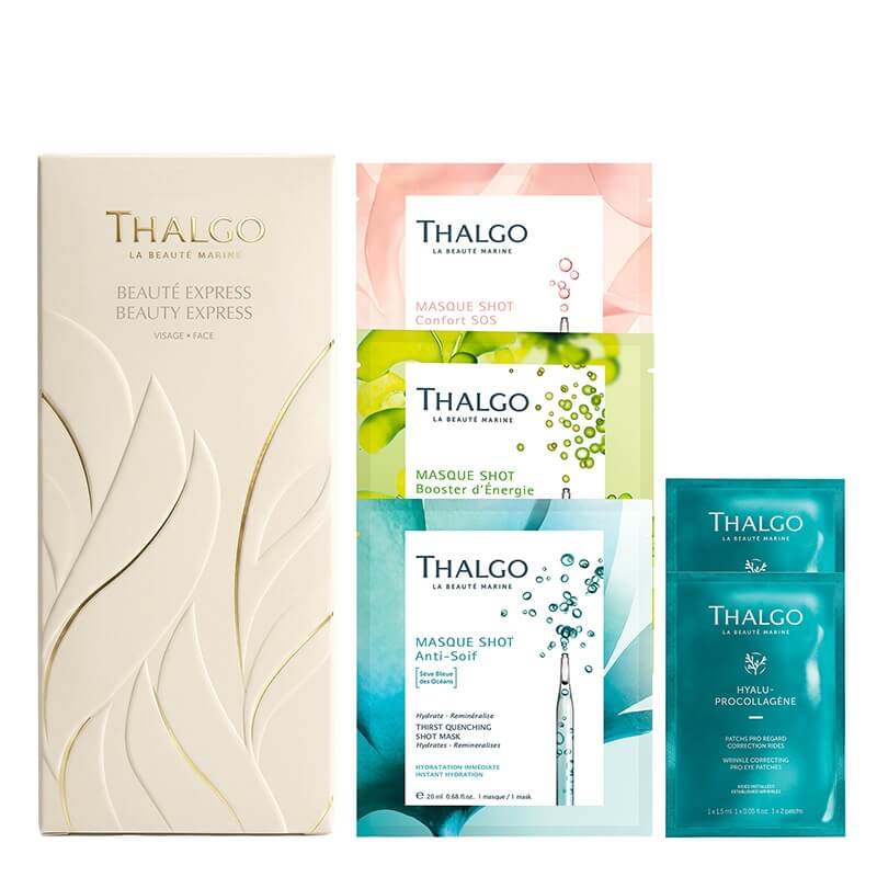 Thalgo Express Beauty Discovery Face ZESTAW Płatki okolice oczu 2x 2 szt + Maska w płachcie 20 ml + Maska 1 szt + Maska do twarzy 20 ml