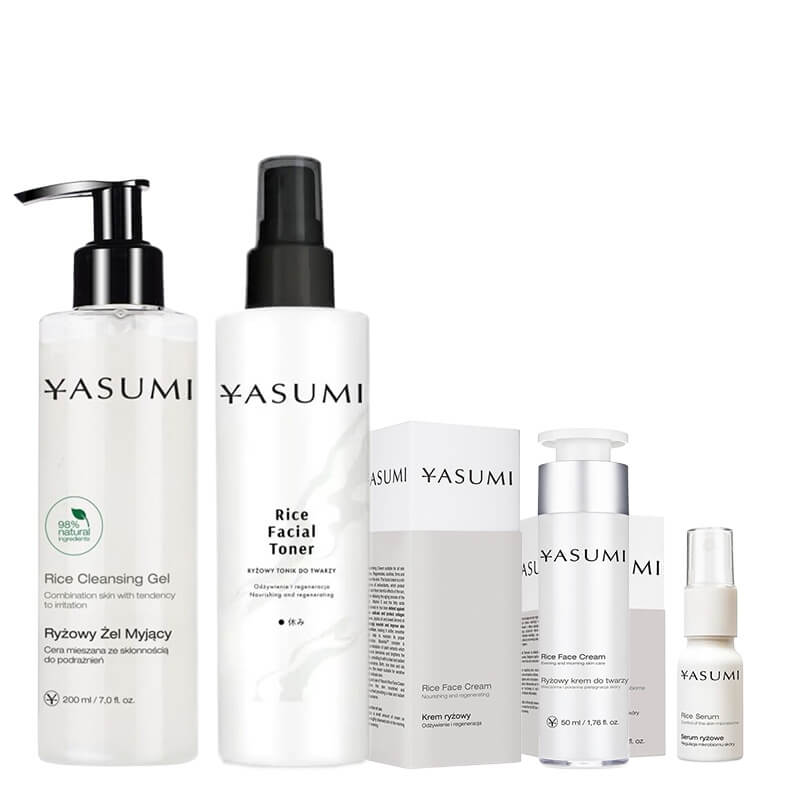Yasumi Ryżowy Rytuał Rozświetlenia ZESTAW Żel 200 ml + Tonik 200 ml + Serum 15 ml + Krem 50 ml