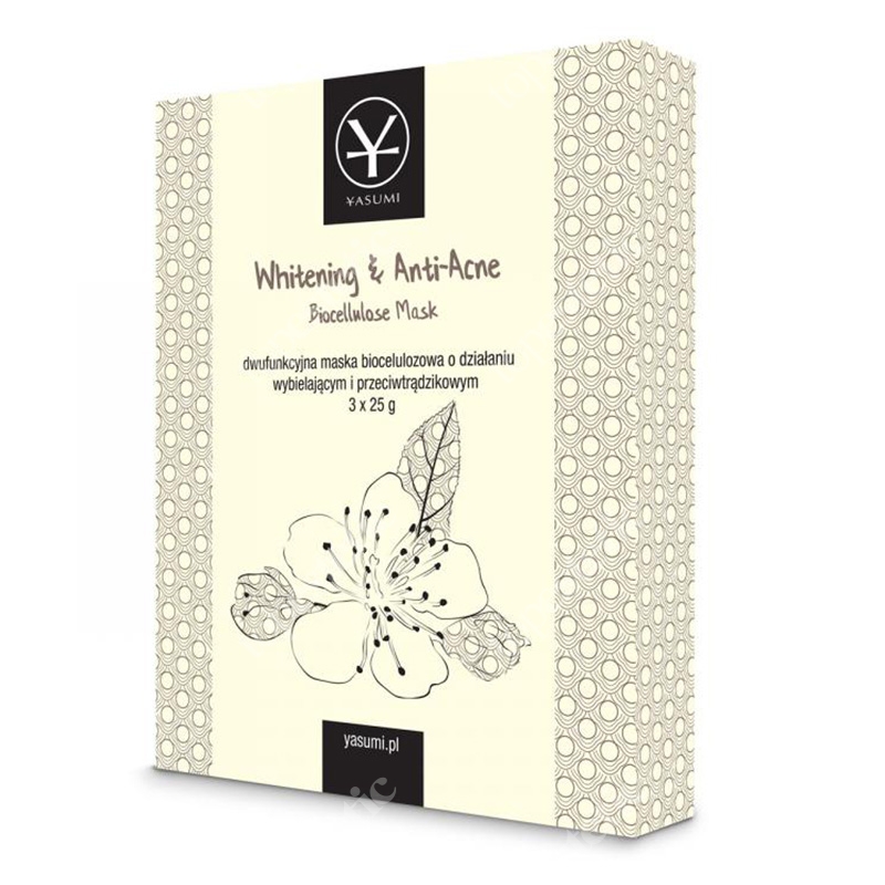 Yasumi Whitening &amp; Anti-Acne Biocellulose Mask Dwufunkcyjna maska biocelulozowa o działaniu wybielający i przeciwtrądzikowym 3 szt.