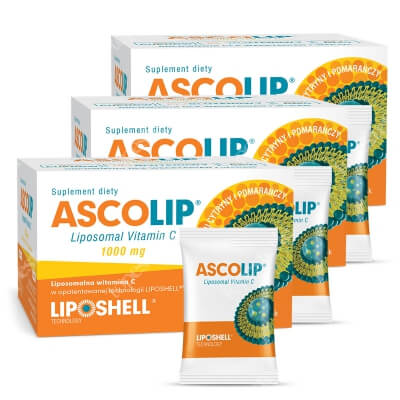 Ascolip Liposomal Vitamin C 1000 mg ZESTAW Wysokowydajna liposomalna witamina C 3 x 30 x 5 g