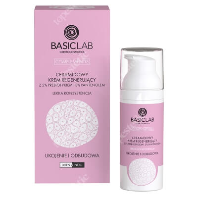 BasicLab Ukojenie i Odbudowa Ceramidowy krem regenerujący z 5% prebiotykiem i 3% pantenolem - lekka konsystencja 50 ml