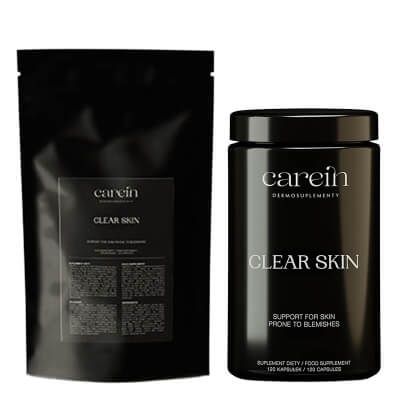 Carein Clear Skin 60 Days ZESTAW Kuracja 60 dni : Suplement diety 120 kaps + Uzupełnienie 120 kaps