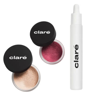 Clare Raspberry + Wet Skin + Brightening and Anti Aging 20 % Vitamin C Serum ZESTAW Cień do powiek (kolor Raspberry 877) 1 g + Puder rozświetlający (kolor Wet Skin 05) 1,5 g + Serum z wit. C 10 ml