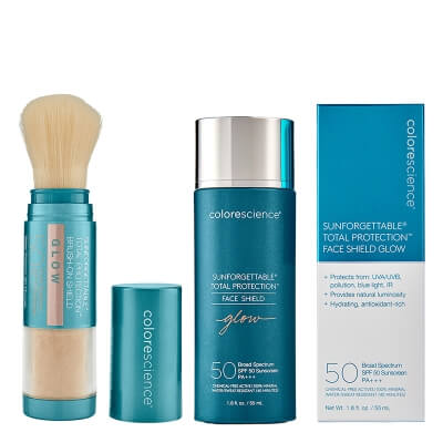 Colorescience GlowShield Duo ZESTAW Minerały w emulsji do twarzy (kolor Glow) 55 ml + Puder ochronny w pędzlu (kolor Glow) 4,3 g