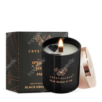 Crystallove Black Obsidian Soy Candle &amp; Oud Świeca sojowa z czarnym obsydianem 220 g