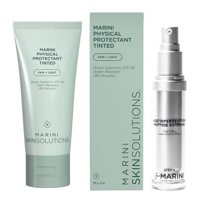 Marini SkinSolutions Age Intervention® Peptide Extreme + Marini Physical Protectant SPF 45 Tinted Fair To Light ZESTAW Lotion regenerujący po zabiegach estetycznych 30 ml + Krem ochronny koloryzujący (kolor jasny) 57 g