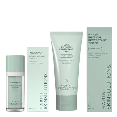 Marini SkinSolutions Codzienna Pielęgnacja Koloryzująca - Redukująca Przebarwienia ZESTAW Lotion redukujący zaczerwienienia 30 ml + Krem ochronny koloryzujący (kolor jasny) 57 g
