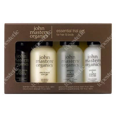 John Masters Organics Essesntial Set - For Hair &amp; Body Zestaw podróżny szampon, odżywka, balsam, żel 30 ml, 30 ml, 30 ml, 30 ml