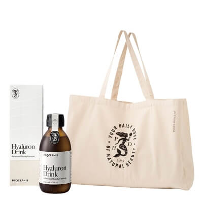 Proceanis Hyaluron Drink + Bag ZESTAW Napój hialuronowy - naturalny, wegański suplement diety 200 ml + Materiałowa torba (kolor naturalny) 1 szt