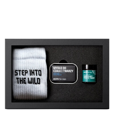 Zew For Men Nieokiełznany Podróżnik ZESTAW Krem 30 ml + Mydło 85 ml + Mydelniczka (kolor srebrny) 1 szt. + Skarpety 1 para